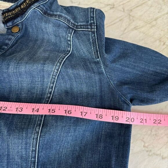 Chico’s Gold Embellished Denim Jeans Jacket with Pockets Size 1/M - Picture 6 of 7